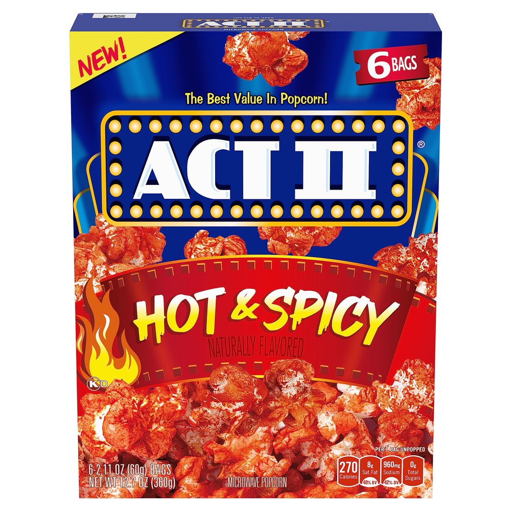 Act II Hot and Spicy Flavor Microwave Popcorn, 12.7 oz., 6 Count Bags