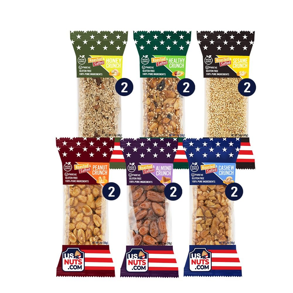 USNUTS Roasted and Salted Honey Crunch Bar (12 Bars/box, Varity Pack (6 Flavors))