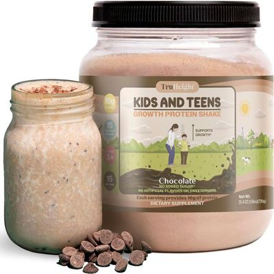 TruHeight Growth Protein Shake (Chocolate Milk Flavor, Whey) Tall Nutrition for Natural Growth & Development - Protein Powder for Kids & Teens, Weight Gain Drinks - Picky Eater Vitamin, Taller Ages 4+