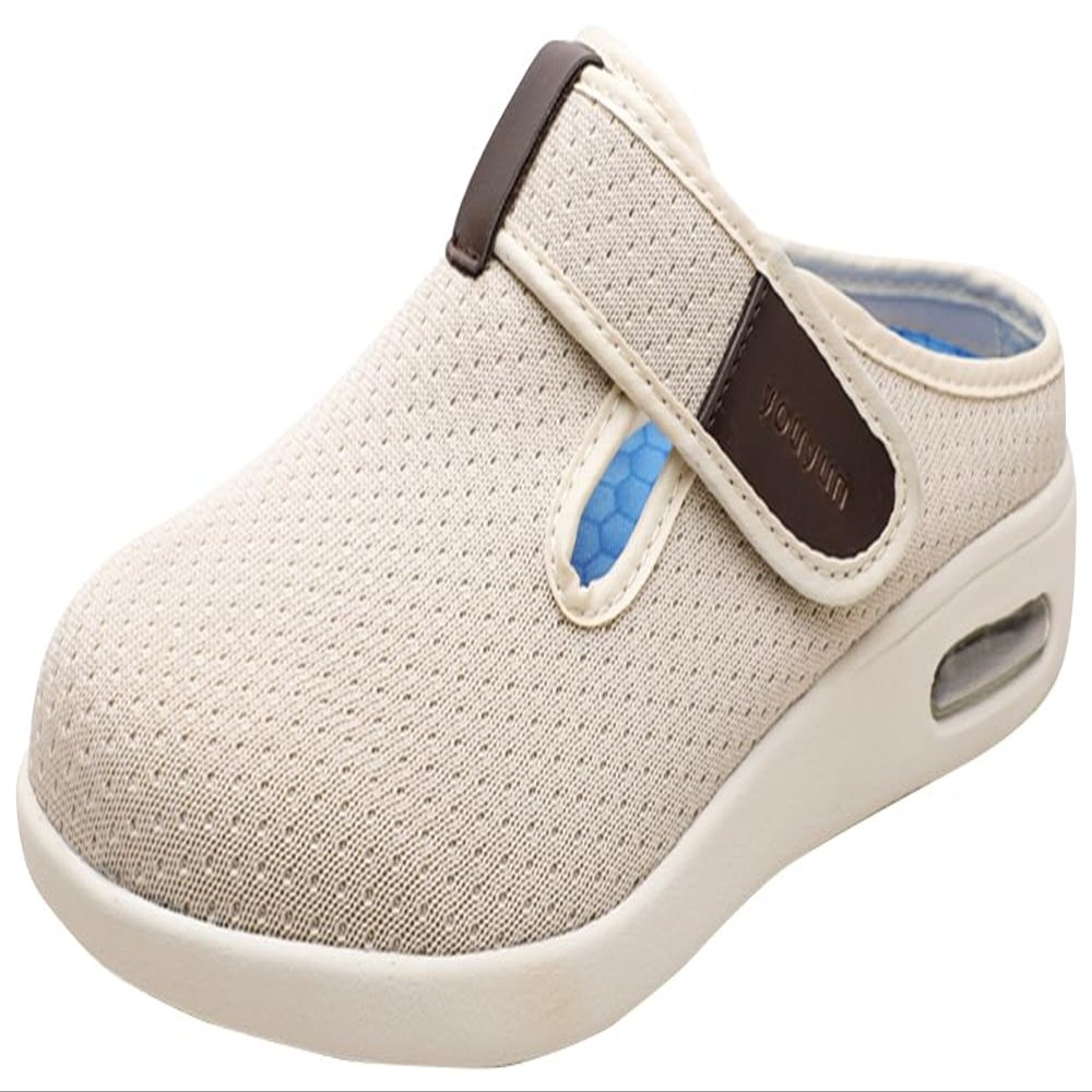 Womens Diabetic Shoes Wide Width Elderly Summer Walking Sandals Adjustable Strap Breathable Air Cushion Slippers for Plantar Fasciitis Bunions Swollen Feet (8, Beige)