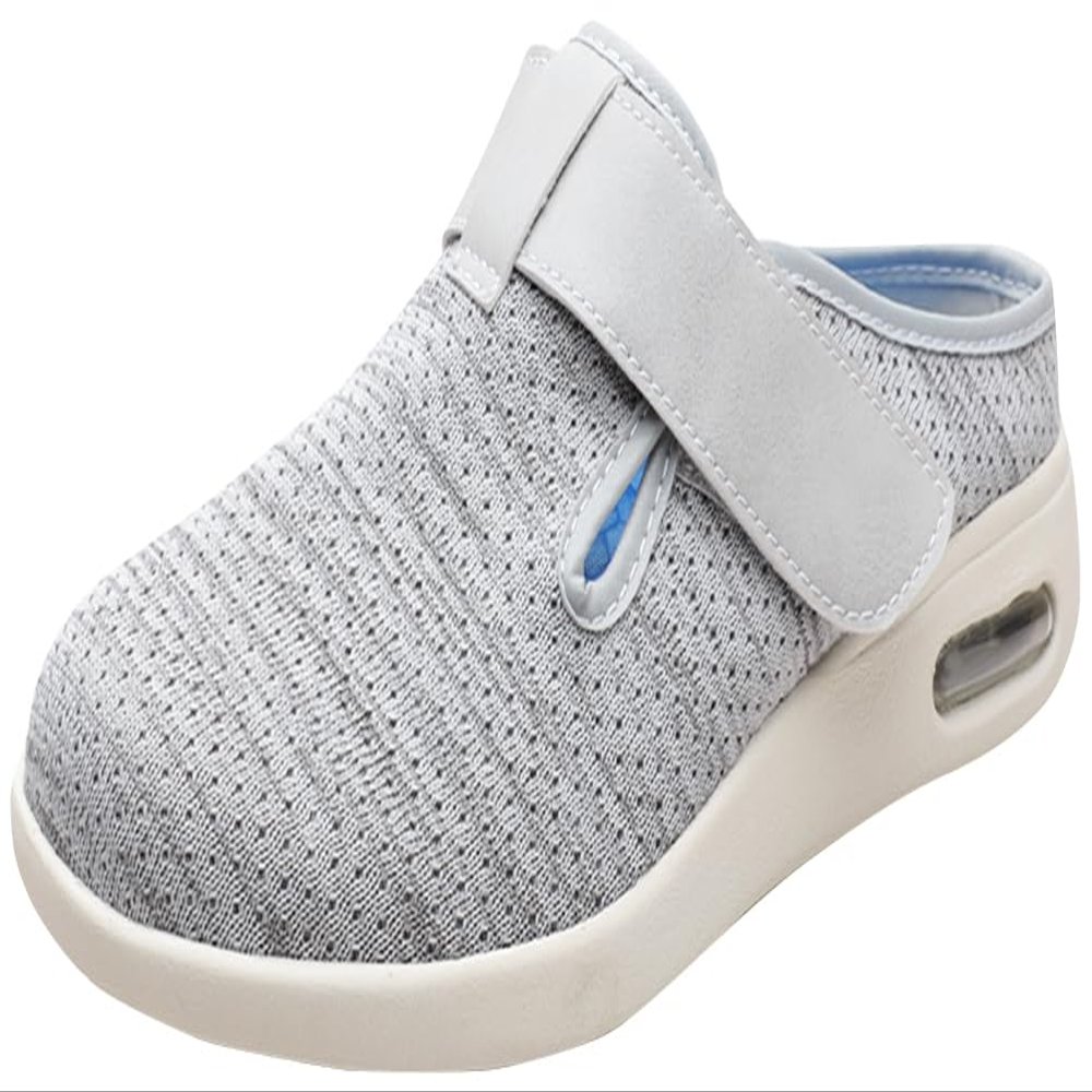 Womens Diabetic Shoes Wide Width Elderly Summer Walking Sandals Adjustable Strap Breathable Air Cushion Slippers for Plantar Fasciitis Bunions Swollen Feet (10, Pale Grey)