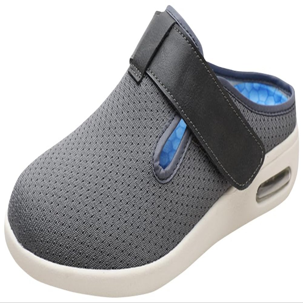 Womens Diabetic Shoes Wide Width Elderly Summer Walking Sandals Adjustable Strap Breathable Air Cushion Slippers for Plantar Fasciitis Bunions Swollen Feet (7.5, Deep Grey)