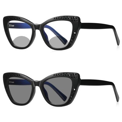 helena cat eye Transition Photochromic Bifocal Reading Glasses for women Hyperopia Eyeglasses Women Presbyopic Sunglasses (black, 2.5, multiplier_x)