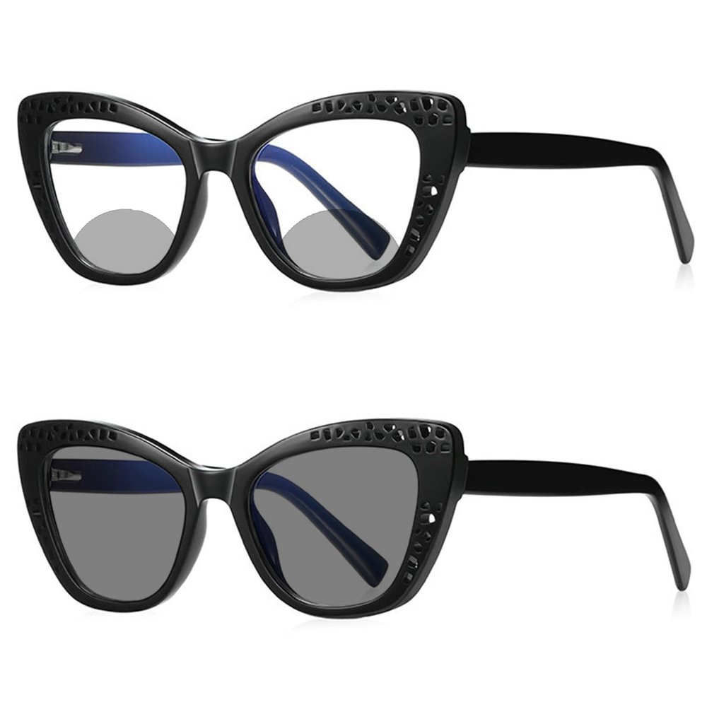 helena cat eye Transition Photochromic Bifocal Reading Glasses for women Hyperopia Eyeglasses Women Presbyopic Sunglasses (black, 2.5, multiplier_x)