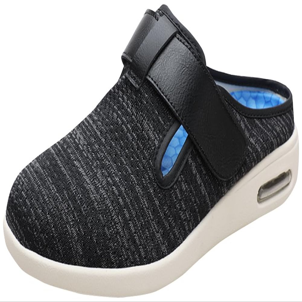 Mens Diabetic Shoes Wide Width Elderly Summer Walking Sandals Adjustable Strap Breathable Air Cushion Slippers for Plantar Fasciitis Bunions Swollen Feet (12, Pale Black)