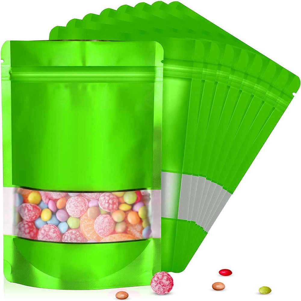 7.1"x10.2" 1 Quart 120pcs Mylar Bags for Food Storage,Smell Proof Bag with Matte Window Resealable Food Storage Bags for Small Business, Stand-up Foil Pouch Packaging Freeze Dried Candy BagGreen