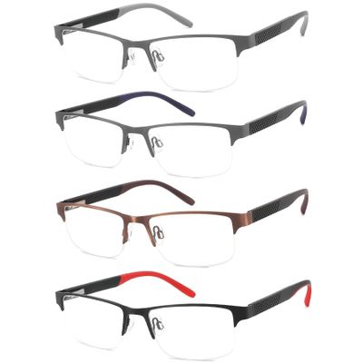 mrbobmslee 4 Pack Reading Glasses for Men, Blue Light Blocking Computer Readers, Anti UV Ray/Eye Strain/Glare, Metal Frame Eyeglasses with Pouches(150 Magnification Strength)