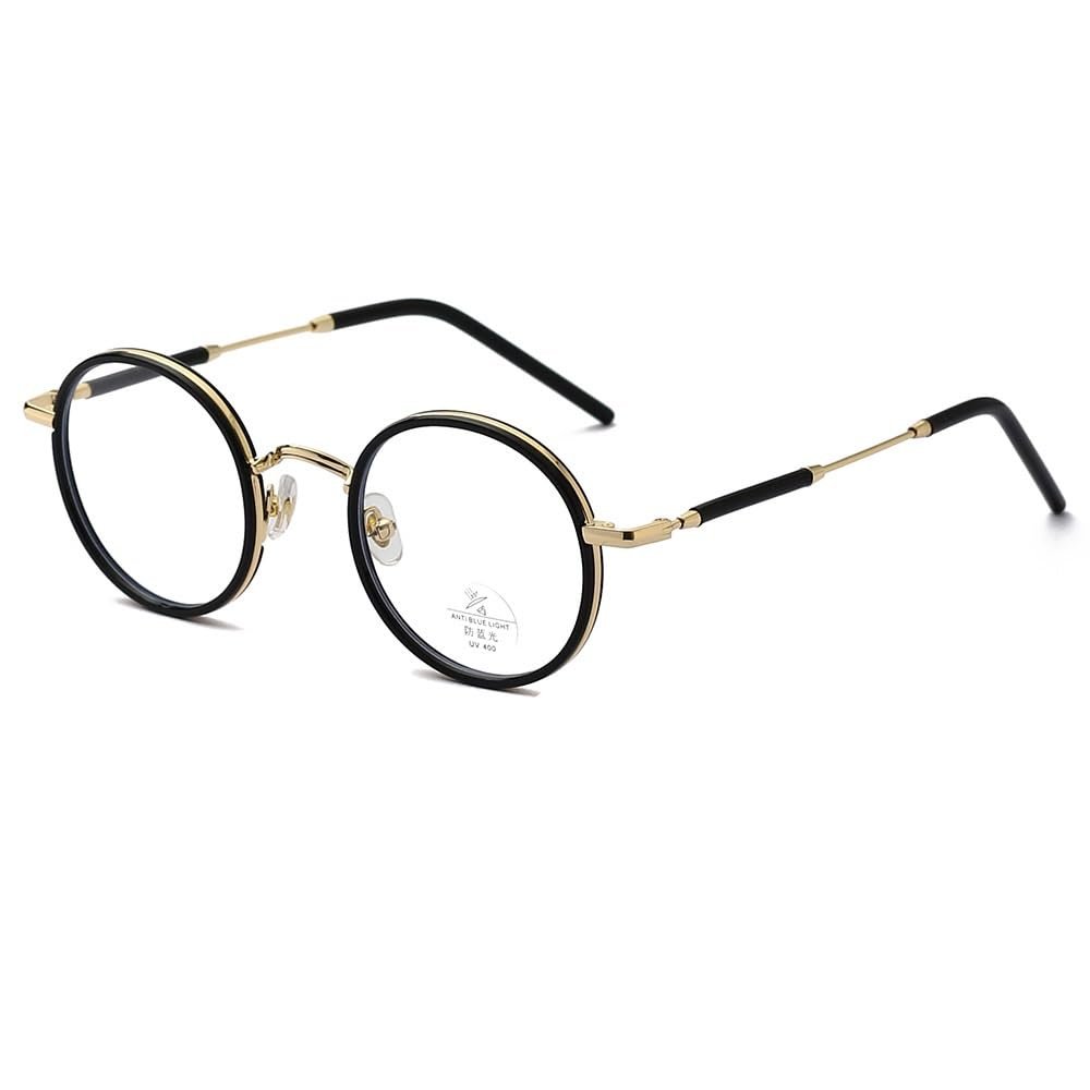 VENOAL Retro Round Reading Glasses Women Men, Blue Light Blocking Computer Flat Glasses, TR90 Anti Eye Strain/Glare Readers (Color : Black-Gold, Size : +250)