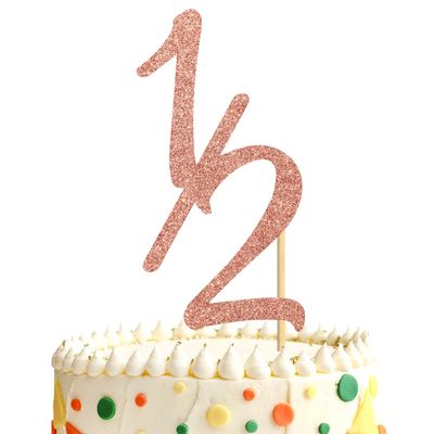 1/2 Half Birthday Cake Topper, Happy 6 Months Birthday Cake Decor, 1/2 Way To One, Baby's Half Year Birhtday Party Decorations Supplies, Rose Gold Glitter