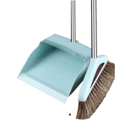 Broom and Dustpan Set Broom Dustpan Combo,Office Living Room Dust Pan Household Broom Mane Bristle Blue AAA Two Pcs -Square yio