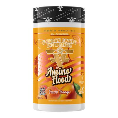 Amino Flood from Frontline Formulations - BCAA + EAA Recovery & Hydration Formula  Muscle Support, Electrolytes & Endurance  Amino Acid Supplement for Intra & Post Workout Peach Mango