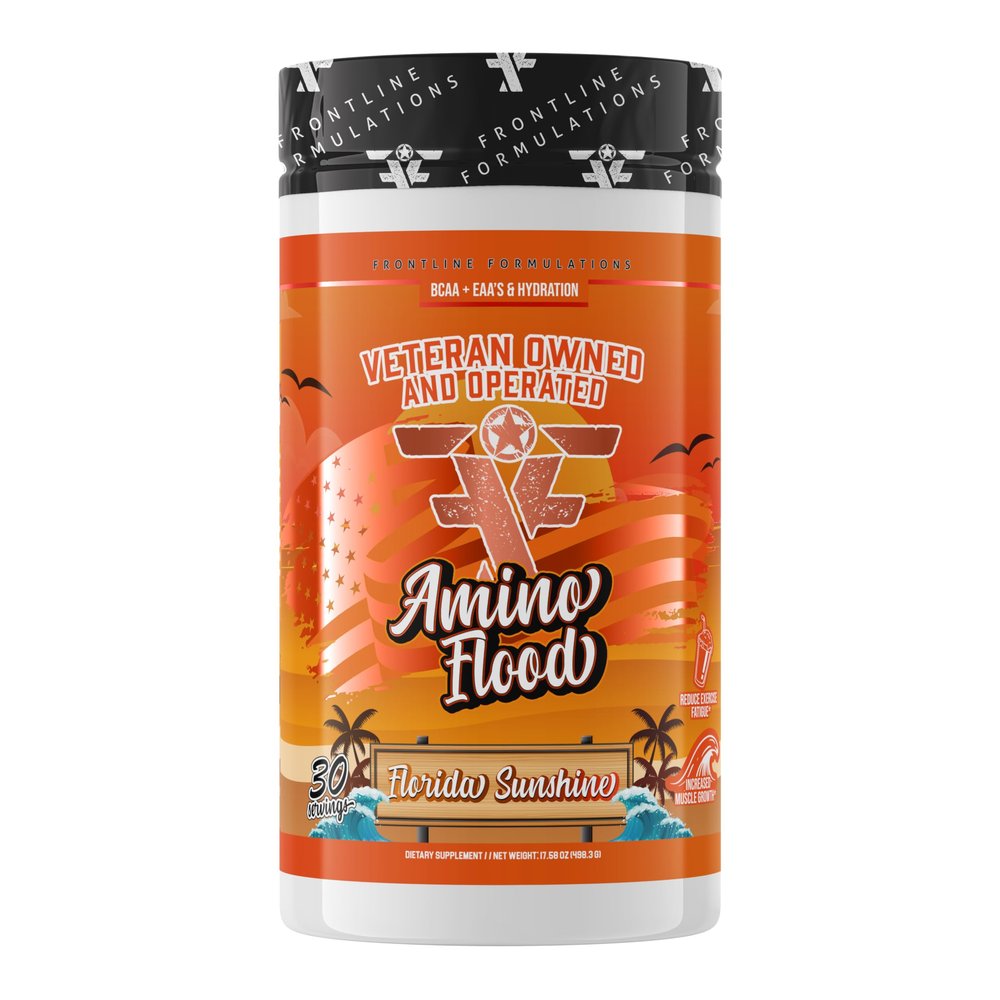 Amino Flood from Frontline Formulations - BCAA + EAA Recovery & Hydration Formula  Muscle Support, Electrolytes & Endurance  Amino Acid Supplement for Intra & Post Workout Florida Sunshine