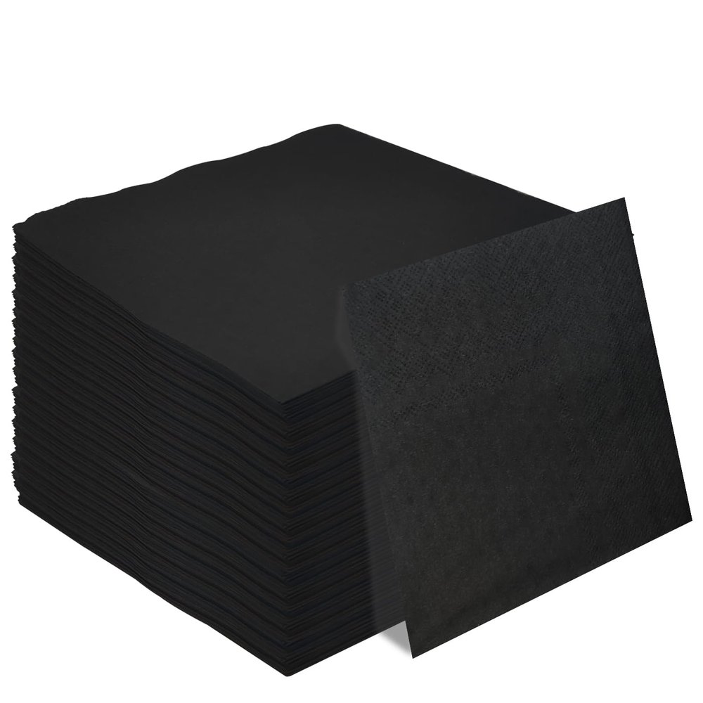 50 Pieces 3-ply Black Napkin Cocktail Napkins Beverage Napkins Dessert Napkins Disposable Paper Napkins for Wedding Birthday Party Paper Dinner Napkins