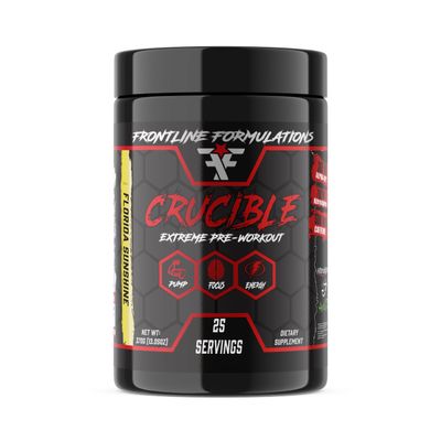 FRONTLINE FORMULATIONS Crucible Pre-Workout Powder, Explosive Workouts, Laser Focus, High Stim, Amazing Flavor, Veteran Owned and Operated (25 Servings, Florida Sunshine)