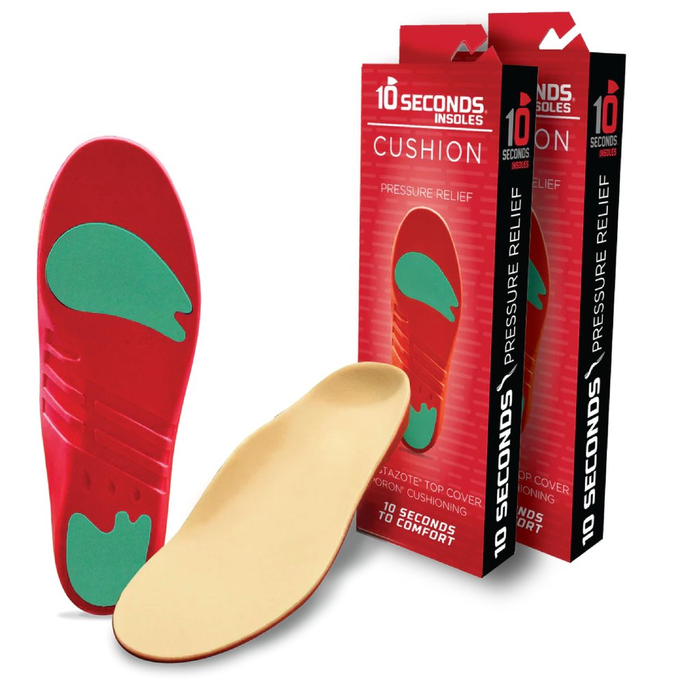 10 Seconds Pressure Relief 3020  Ultra Cushioned - Medium Arch Support - Medium Arch Height, Trim to Fit, Molds to Foot Plastazote Memory Foam Topper (M 10, W 12) 2-Pack