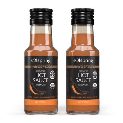 Solspring Biodynamic Organic Hot Sauce, Medium, 3.4 Fl. Oz. (100 mL), Jalapeno & Red Savina Peppers, Non-GMO, Gluten Free, Soy Free, Certified USDA Organic, Demeter Certified