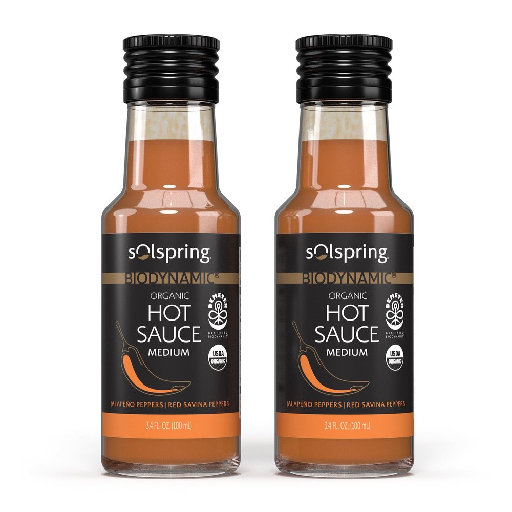 Solspring Biodynamic Organic Hot Sauce, Medium, 3.4 Fl. Oz. (100 mL), Jalapeno & Red Savina Peppers, Non-GMO, Gluten Free, Soy Free, Certified USDA Organic, Demeter Certified