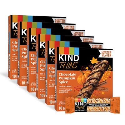 KIND THINS Chocolate Pumpkin Spice with Almonds & Peanuts, Gluten Free, 100 Calorie, Healthy Snacks (Pack of 6, 60 Count Total)