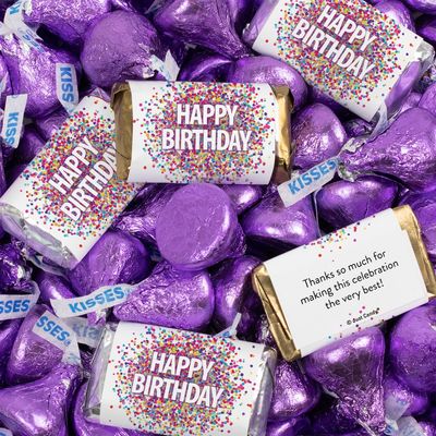 124 Pcs Birthday Candy Party Favors Miniatures Chocolate & Purple Kisses (1.52 lbs, Approx. 124 Pcs)