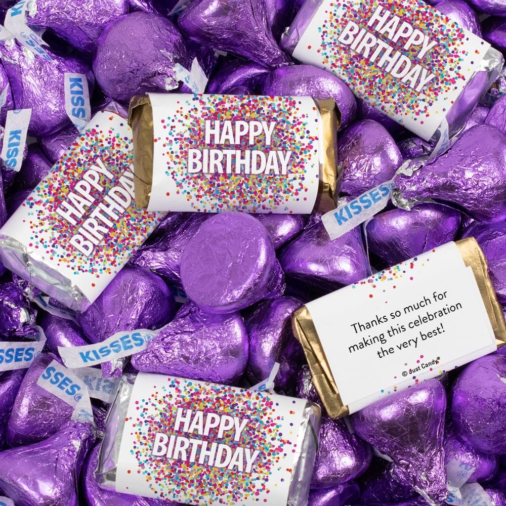 124 Pcs Birthday Candy Party Favors Miniatures Chocolate & Purple Kisses (1.52 lbs, Approx. 124 Pcs)