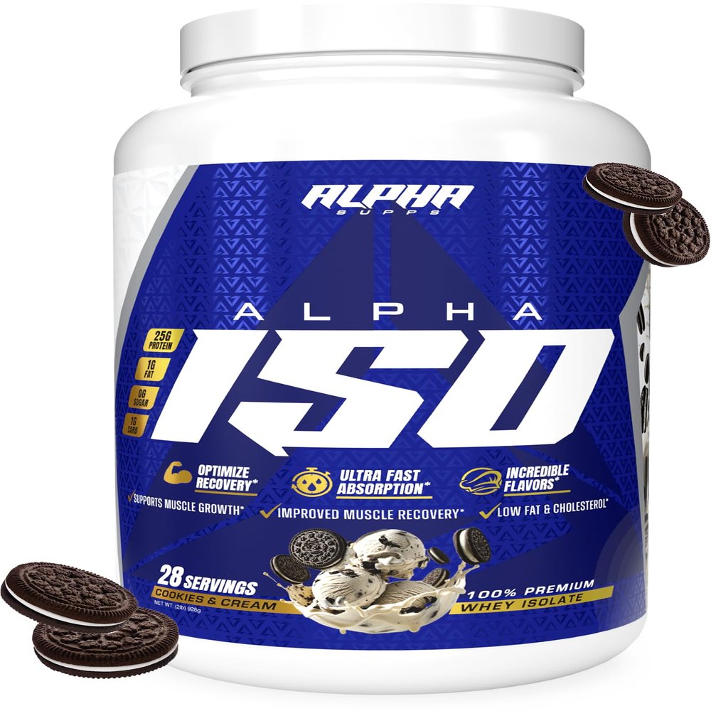 Alpha Supps ISO, Low Carb 100% Whey Protein Isolate Powder, 25 Grams Per Serving, Helps Support Muscle Growth, Low Sugar and Gluten Free (Cookies & Cream, 2 lb)