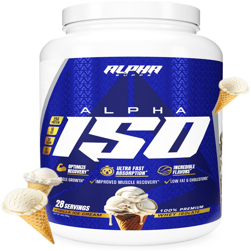 Alpha Supps ISO, Low Carb 100% Whey Protein Isolate Powder, 25 Grams Per Serving, Helps Support Muscle Growth, Low Sugar and Gluten Free (Vanilla Ice Cream, 2 lb)
