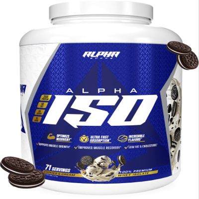 Alpha Supps ISO, Low Carb 100% Whey Protein Isolate Powder, 25 Grams Per Serving, Helps Support Muscle Growth, Low Sugar and Gluten Free (Cookies & Cream, 5 lb)