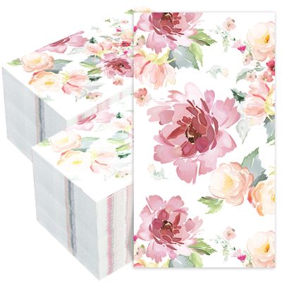 50 PCS Floral Paper Napkins Watercolor Flower Guest Napkins 3-Ply Disposable Dinner Napkins Decorative Paper Hand Towels for Wedding Bridal Baby Shower Tea Party Birthday, 4.3 x 7.9 Inch
