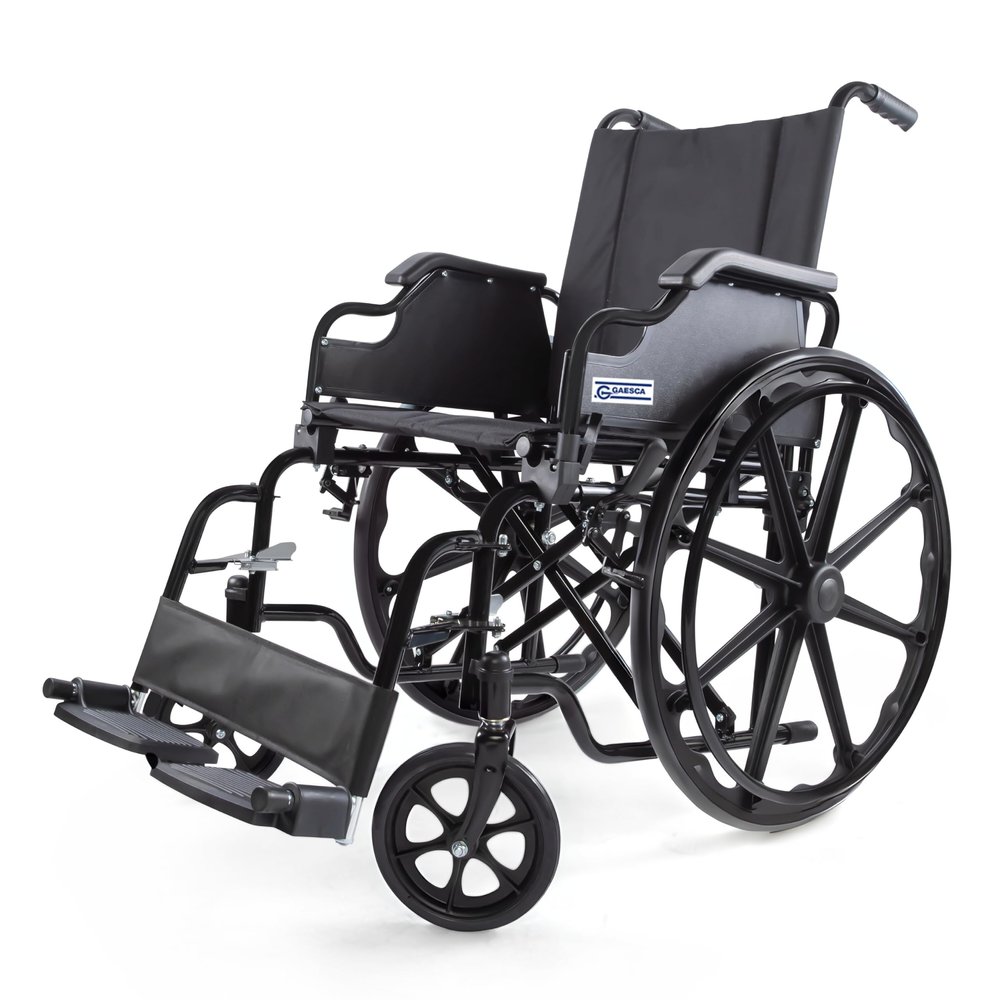 GAESCA 18 Inch Wide Lightweight Wheelchair for Adults, Swing-Back Flip-up Desk-Length Arms, Removable Footrests, 250 Lbs Weight Capacity, Back Pocket, Steel Frame, Black