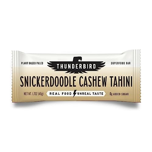 Thunderbird Bars Energy Snack, Gluten-Free with Protein, Healthy Real Food, Vegan Paleo Non-GMO, No Added Sugar, Snickerdoodle Cashew Tahini Flavor (12 Count, 1.7 oz. Bars)