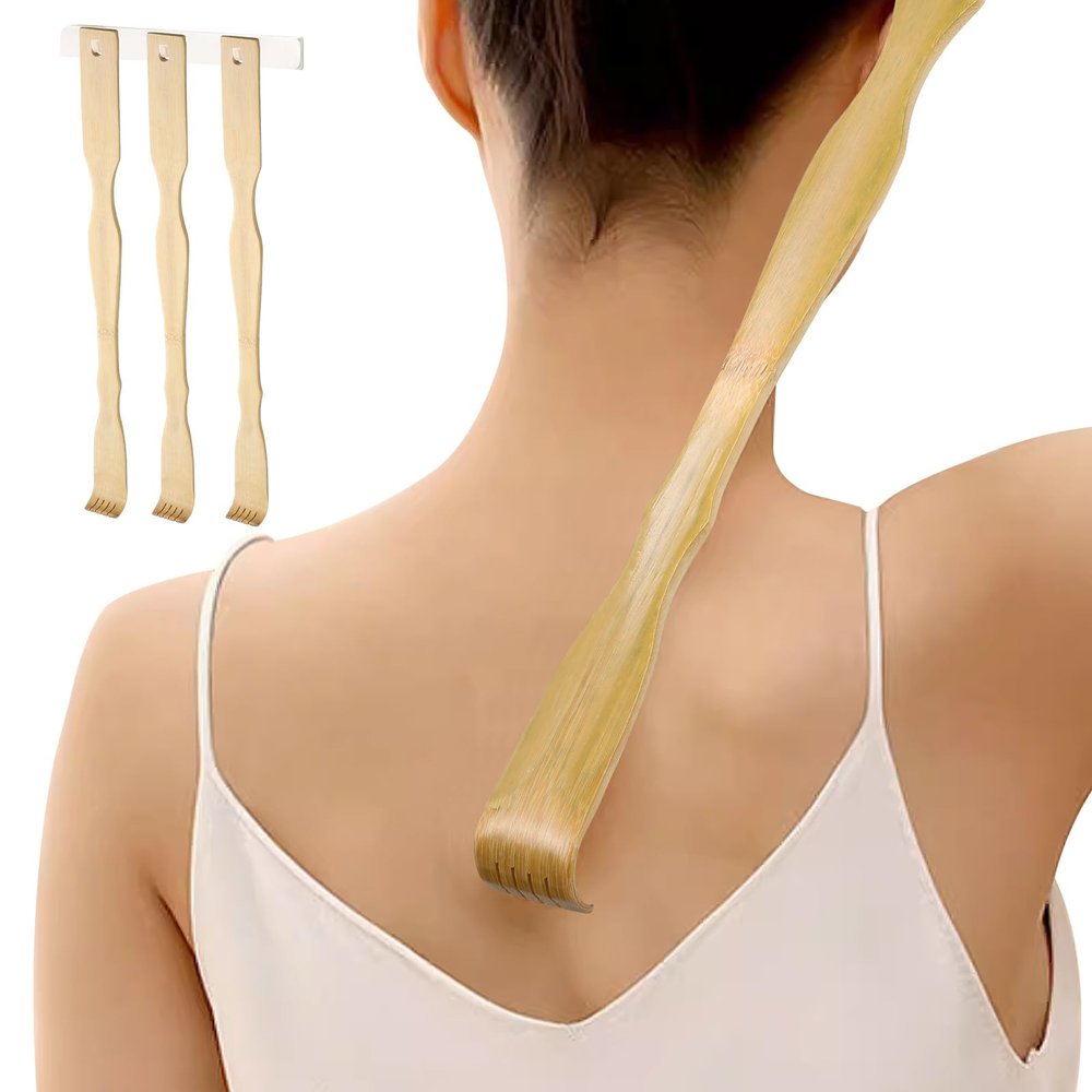 Healifty 3Pcs Wooden Bamboo Back Scratcher Long Handle Back Scratchers Body Relaxation Massager for Men Women