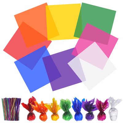 joaoxoko Cellophane Wrap,14 x 14 Inch Colored Cellophane Sheets for DIY Arts Crafts Gifts Treats Candy Wrapping,DIY Arts Crafts Decoration,7 Colors Cellophane Wrap forGift Baskets
