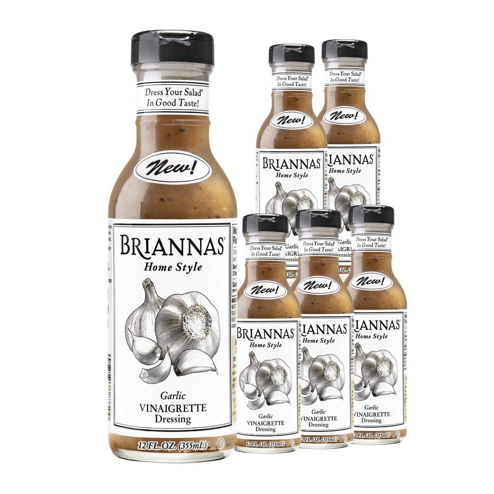 BRIANNAS - Home Style Garlic Vinaigrette Dressing  Fine Salad Dressing made with Premium Ingredients - Gluten Free, Vegan, & Kosher Dressing - 12 oz. Bottles - 6 Pack
