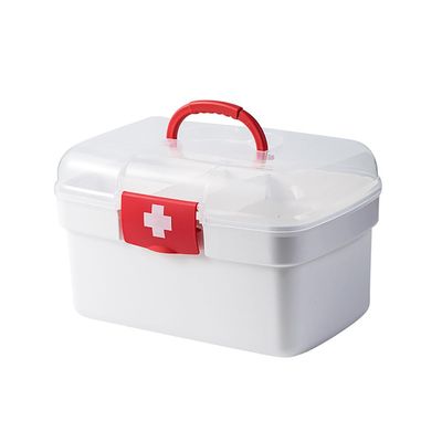Surakey First Aid Storage Box Container Bin with Handle Family Emergency Medicine Kit Portable Plastic Transparent Medical Pill Case Organizer Container Bins for Travel Car - L