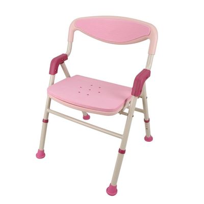 TemkIN Foldable Plastic Shower Stool, Nonslip Shower Bench, 3 Speed Adjustable Heights, for Inside Shower Senior Bath Chair, with Assist Handle (Color : Pink, Size : 53 * 55 * 75-80cm)