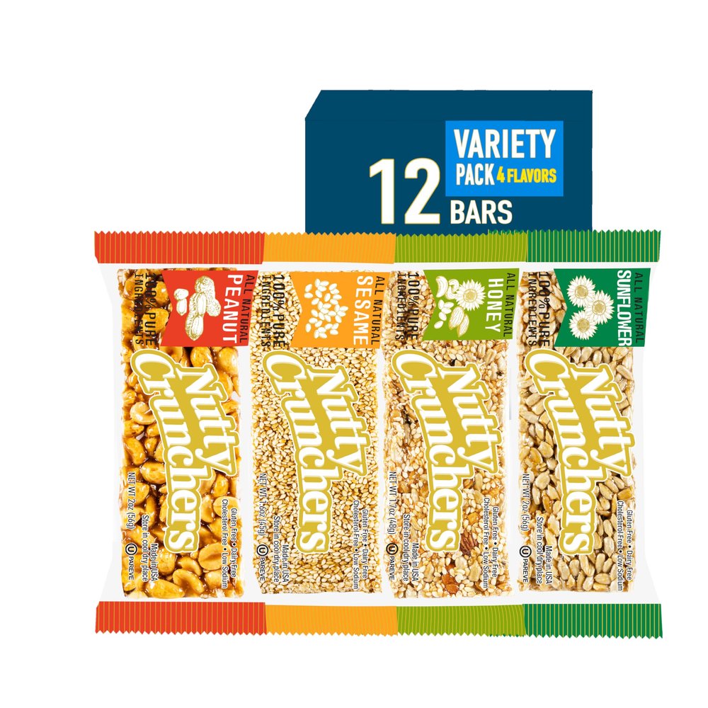 Nutty Crunchers All Natural Ingredients (Variety Pack (4 Flavors), 12 Bars/box)
