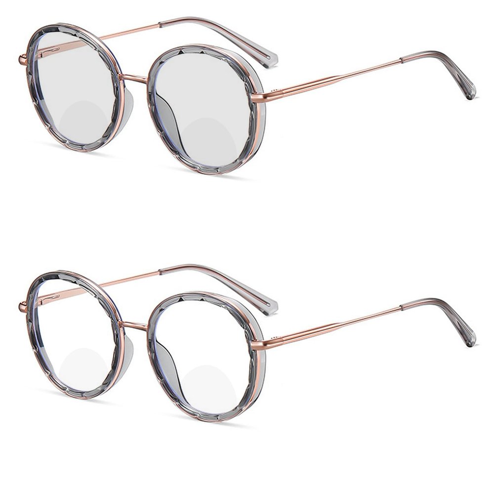 laureles 2023 Fashion Round Bifocal Readers Women Photochromic Bifocal Reading Glasses Men Transition Eyewear (Grey, 2.25, multiplier_x)