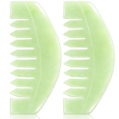 airogym 2 PCS Natural Jade Massage Comb, Guasha Scraping Scalp Comb, Multi-Functional Handheld Head Massage Tools, Meridians Massager for Head Caring, Relaxation, Physical Therapy, Acupoint Treatment
