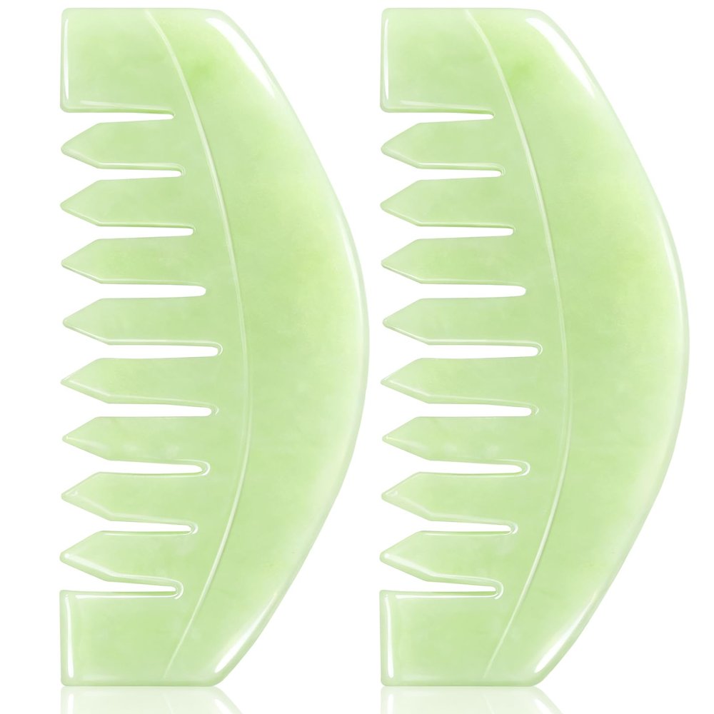 airogym 2 PCS Natural Jade Massage Comb, Guasha Scraping Scalp Comb, Multi-Functional Handheld Head Massage Tools, Meridians Massager for Head Caring, Relaxation, Physical Therapy, Acupoint Treatment