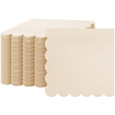 Fuutreo 200 Pcs Cocktail Napkin 2-ply Scalloped Edged Dessert Napkins Folded 5 x 5 Inches Disposable for Dinner Wedding Birthday Party Bridal Anniversary Reception Event(Cream)