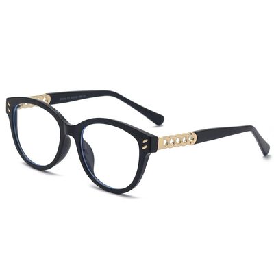 VENOAL Fashion Round Reading Glasses Women Men, Blue Light Blocking Computer Flat Glasses, Anti Eye Strain/Glare Readers (Color : Black-Gold, Size : +100)