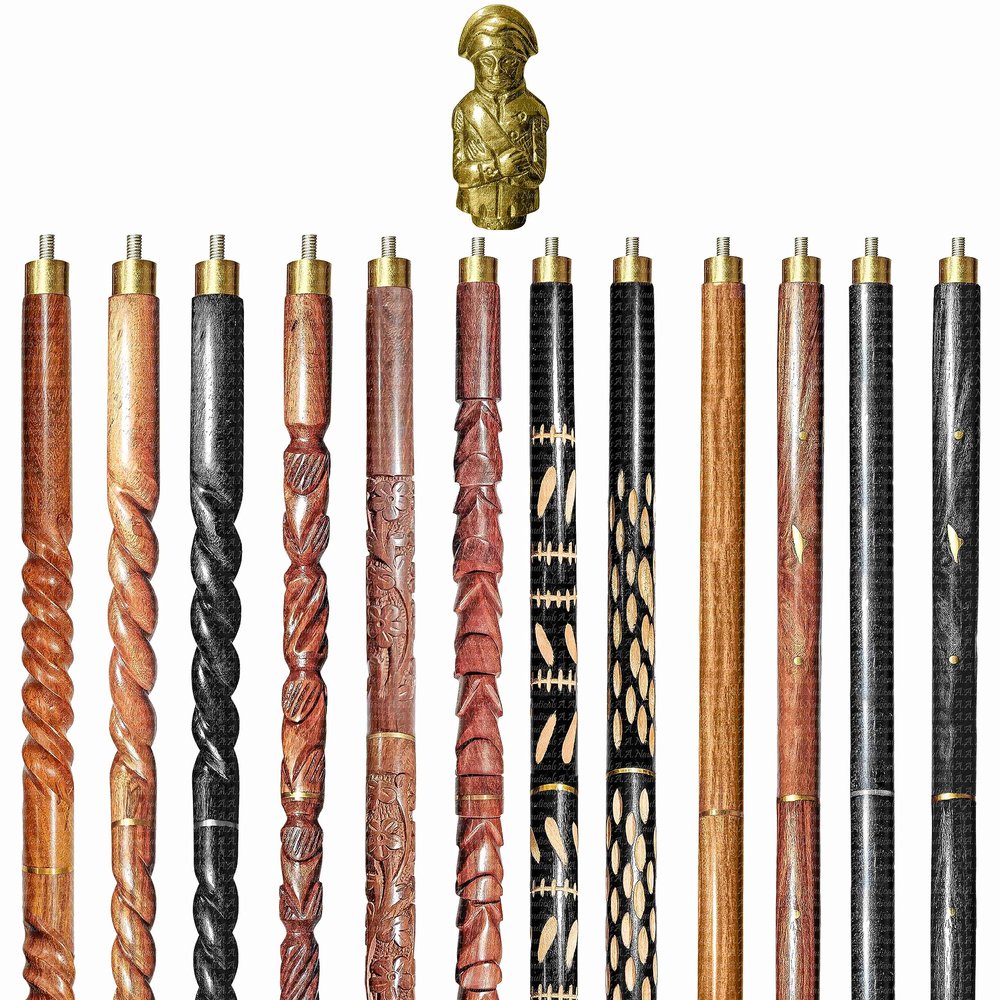 Wooden Walking Sticks and Canes Travel Collapsible for Men Women Seniors Hiking with Aluminum Napoleon Pewter Handle (Golden Polished, AANWS-101) (WS-05)