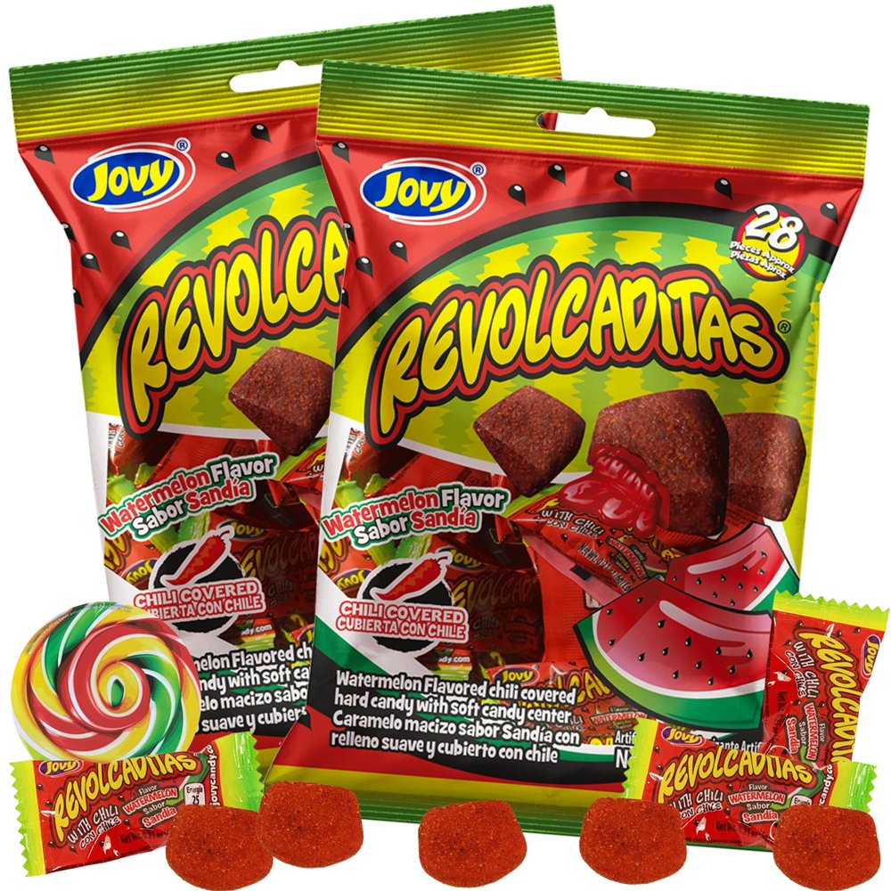 Sweetzo - Sweet and Spicy Hard Candies Covered in Chili Powder, Watermelon Flavored Individually Wrapped Mexican Candies for Sharing, Pinatas or Goody Bag Fillers, 6 ounce Bags, Pack of 2 (Watermelon)