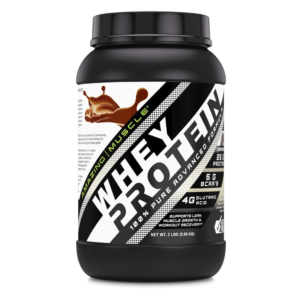 Amazing Muscle Whey Protein Isolate & Concentrate Powder | 25 G Protein per Serving | Non-GMO | Gluten-Free | Made in USA (2 LB, Cookies & Cream)
