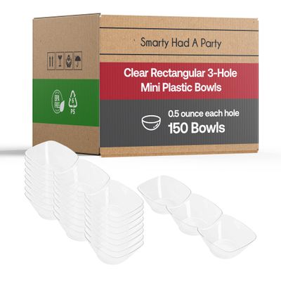 Disposable Plastic Cups, Ice Cream Bowls - Tumblers for Ice cream, Yogurt, Fruit, Cheesecake, Pudding - Bulk Party Supplies for Wedding (Clear, 3-Hole Mini Bowls (150 Bowls))