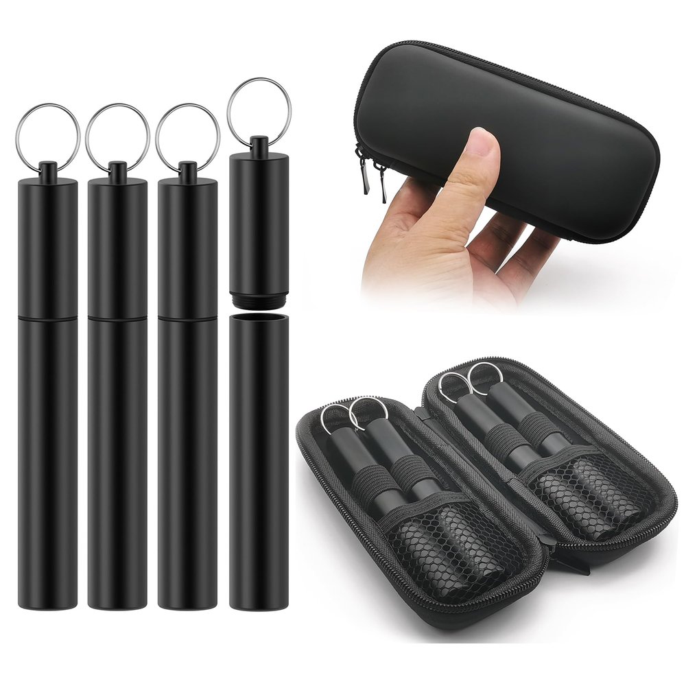 4-Pack Aluminum Metal Tube Container with Portable Case,4.6-inch Fits King Size,Airtight, Water Proof Tube Storage,Keychain,Lightweight,Great for Traveling