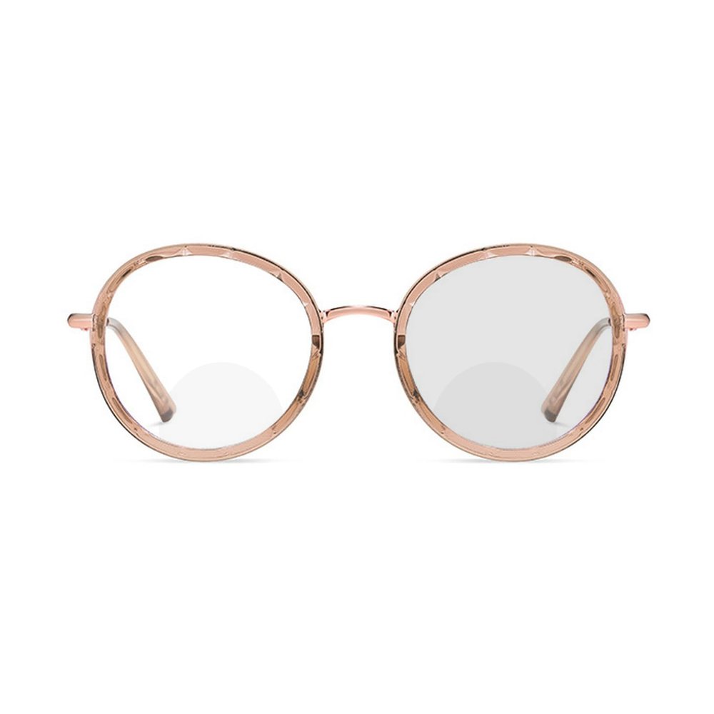 laureles Photochromic Round Eyewear Photochromic Bifocal Reading Glasses for Women Fashion Bifocal Readers Men (Champagne, 2, multiplier_x)