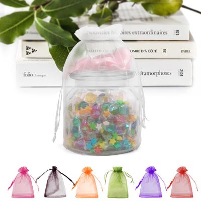 ANZNKU 100 Pack Premium White Organza Bags 6x9 inches Mesh Organza Favor Bag Drawstring, Gift Bags for Valentine Gift Favor Party Wedding, Sheer Gift Bag