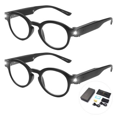 OKH 2 Pcs Reading Glasses with Lights Rechargeable LED Readers Fashion Glasses for Reading for Men Women Lighted Magnifier, Anti Blue Light, Unisex Bright Clear Vision Lighted Eye Glasses,1.5X