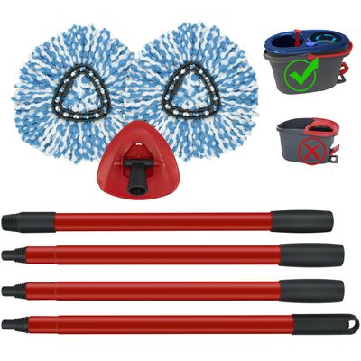 2 Pack Spin Mop Replacement Head,1 Base,4-Section Sturdy Iron Mop Handles Compatible with O Ceda EasyWring RinseClean 2 Tank System Mop,Oceda Mop Refills and Mop Stick 30" to 58" Set to Floor Clean